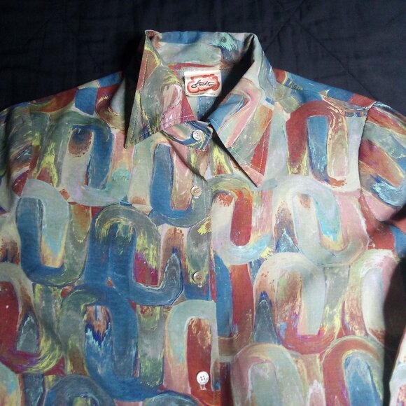 Vintage Stockton Abstract Strokes Geometric Polyester Disco Shirt - Picture 1 of 7